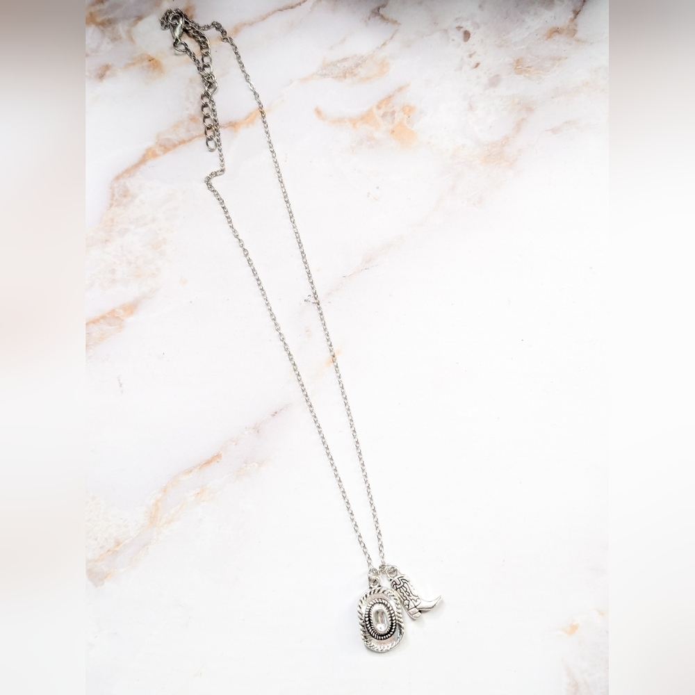Silver Western Cowboy Hat & Boot Necklace Dainty Coastal Cowgirl Jewelry - Picture 5 of 12